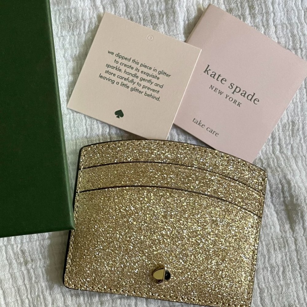 Kate Spade Card Case with Gift Box (Gold Glitter, Brand New)